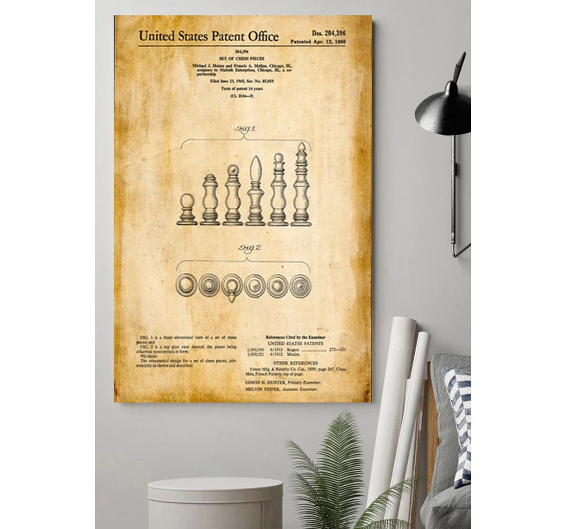 Personalized Poster, Canvas - Set Of Chess Pieces Patent Print Framed Wall Art