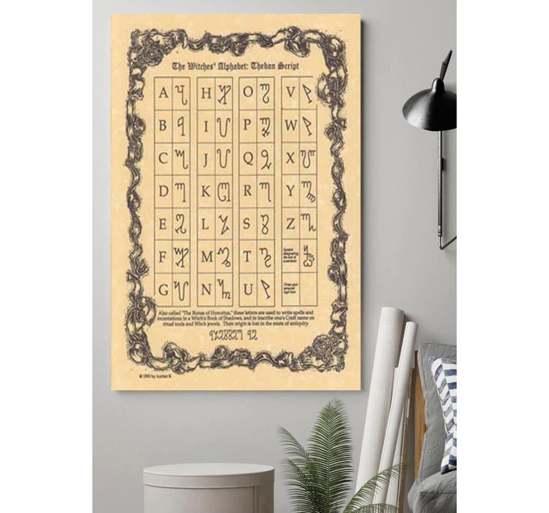 Personalized Poster, Canvas - The Witches Alphabet Theban Scripts Parchment Wiccan Print Framed Wall Art