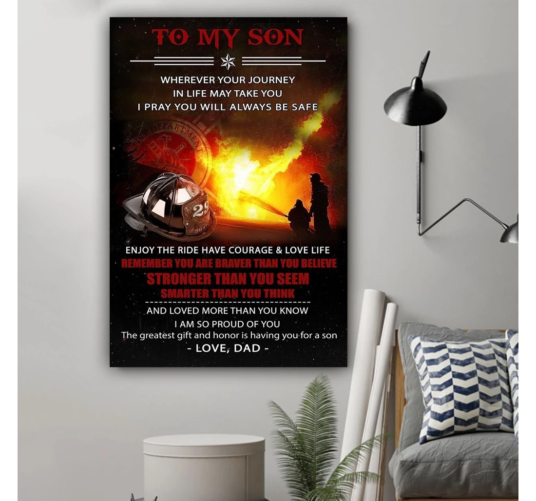 Personalized Poster, Canvas - G-firefighter Dad To Son You Are Braver Print Framed Wall Art