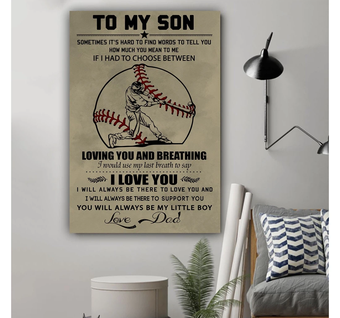 Personalized Poster, Canvas - G-baseball Dad To Son Loving You And Breathing V2 Print Framed Wall Art