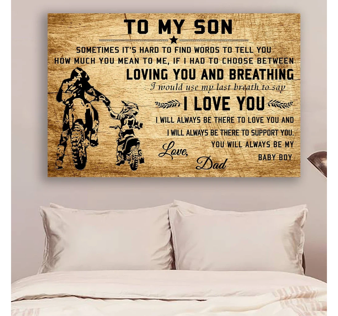 Personalized Poster, Canvas - G-biker Dad To Son I Love You Print Framed Wall Art