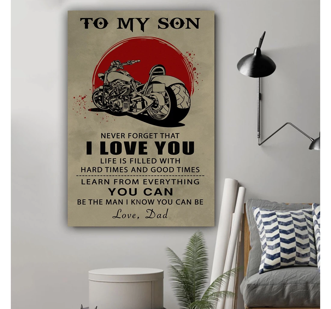 Personalized Poster, Canvas - G-biker Dad To Son I Love You 3 Print Framed Wall Art