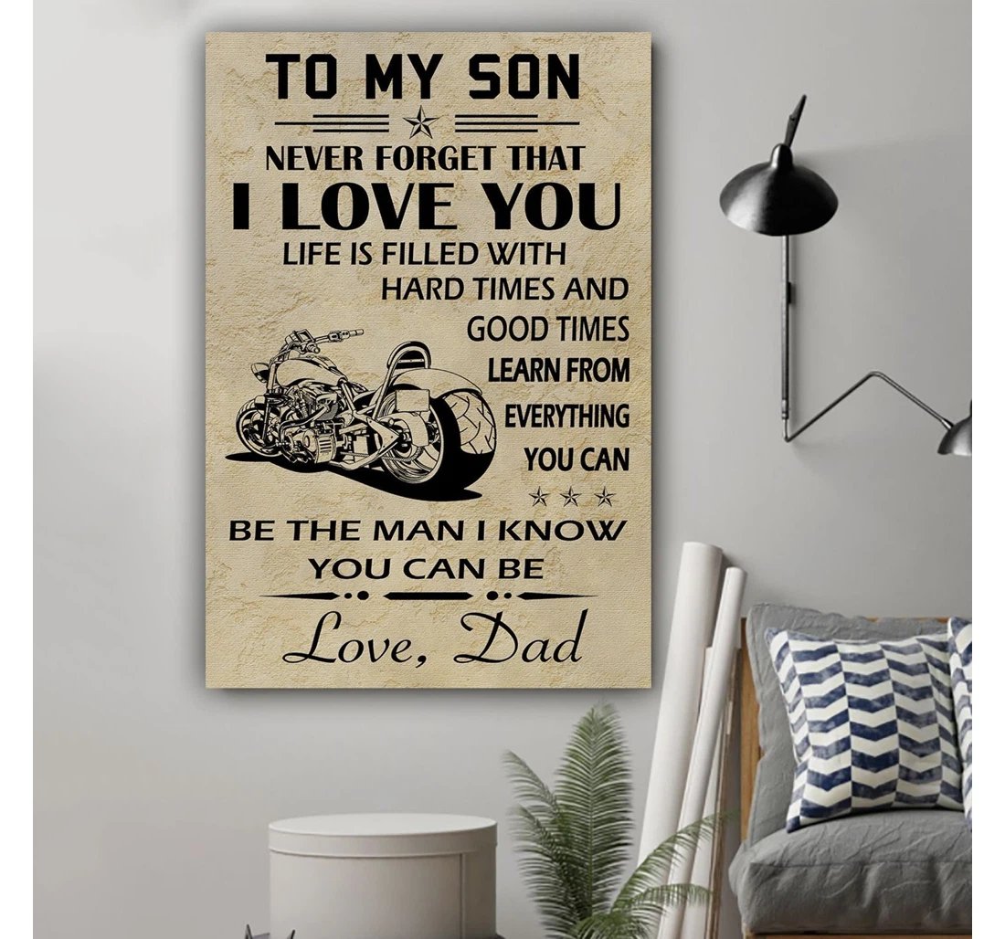 Personalized Poster, Canvas - G- Biker Dad To Son I Love You Print Framed Wall Art