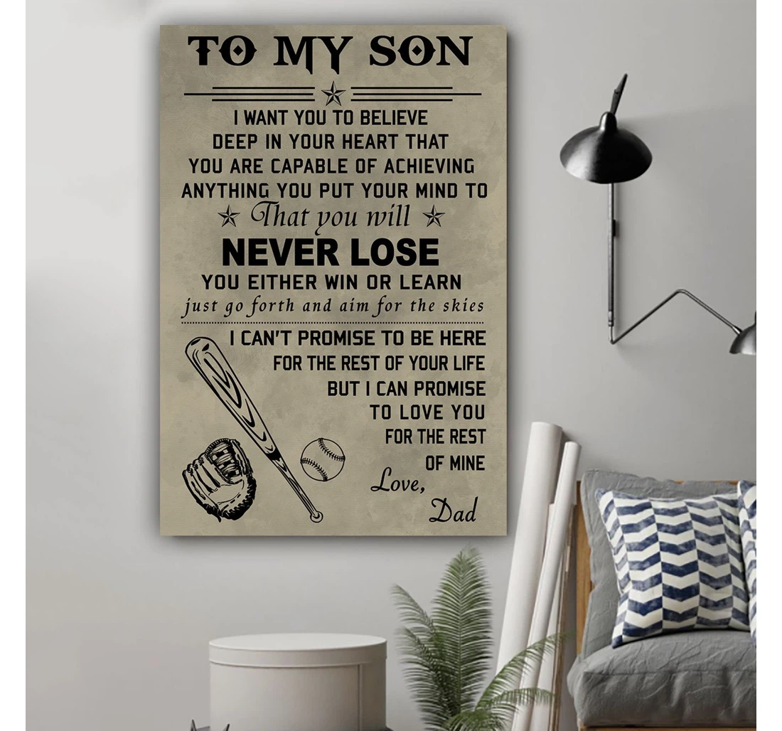 Personalized Poster, Canvas - G-baseball Dad To Son Never Lose Print Framed Wall Art