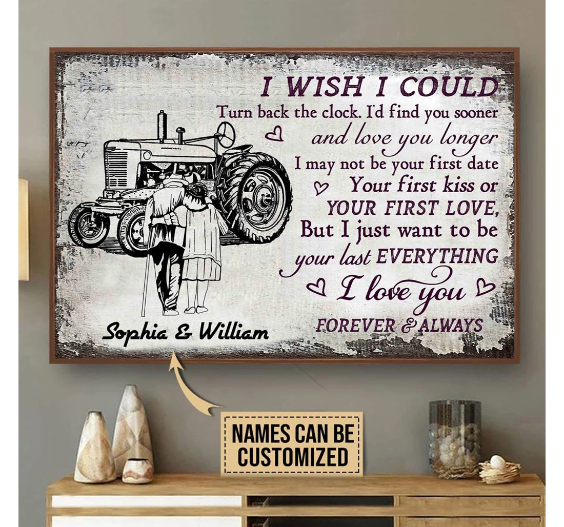 Poster, Canvas - Personalized Tractor Sketch Turn Back The Clock Customized Print Framed Wall Art