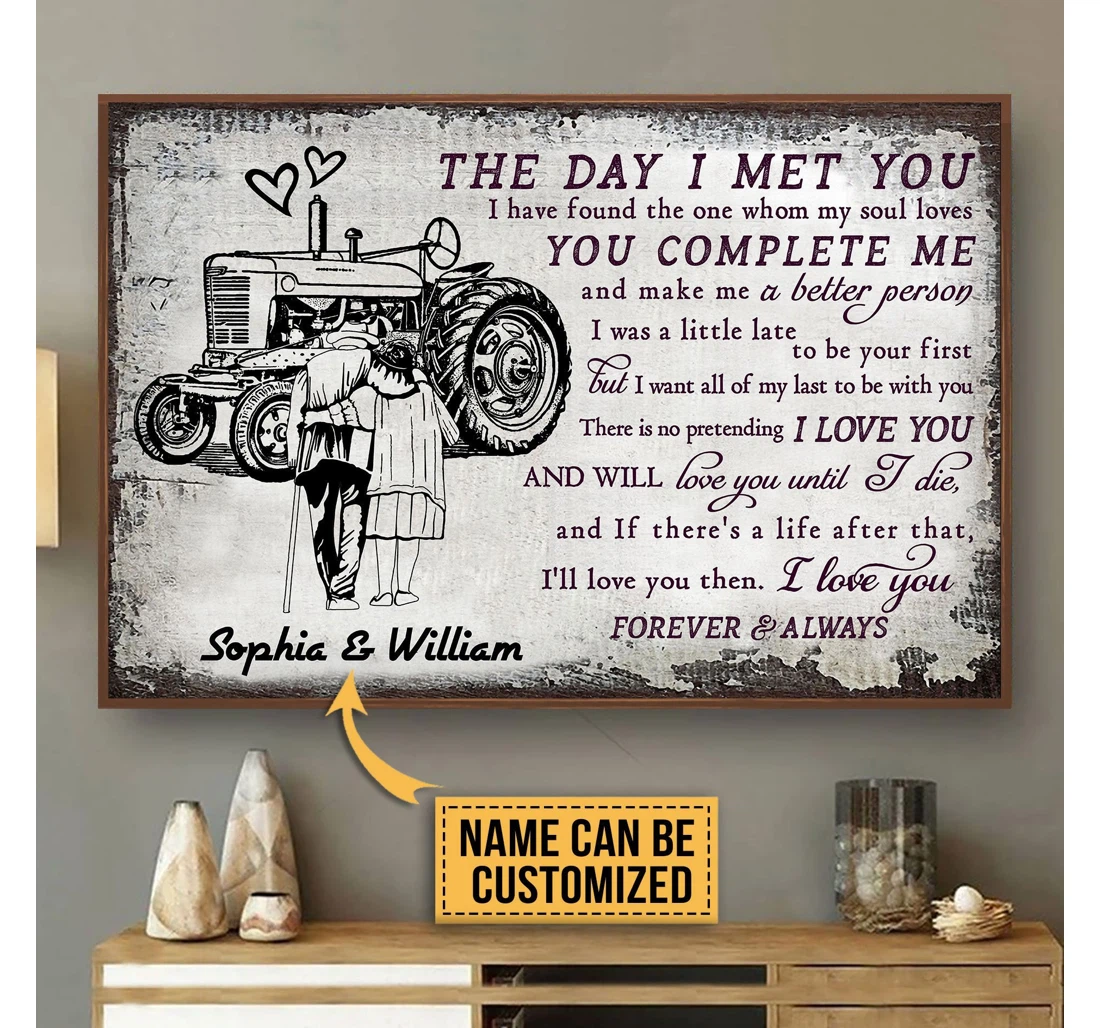 Poster, Canvas - Personalized Tractor Sketch The Day I Met Customized Print Framed Wall Art