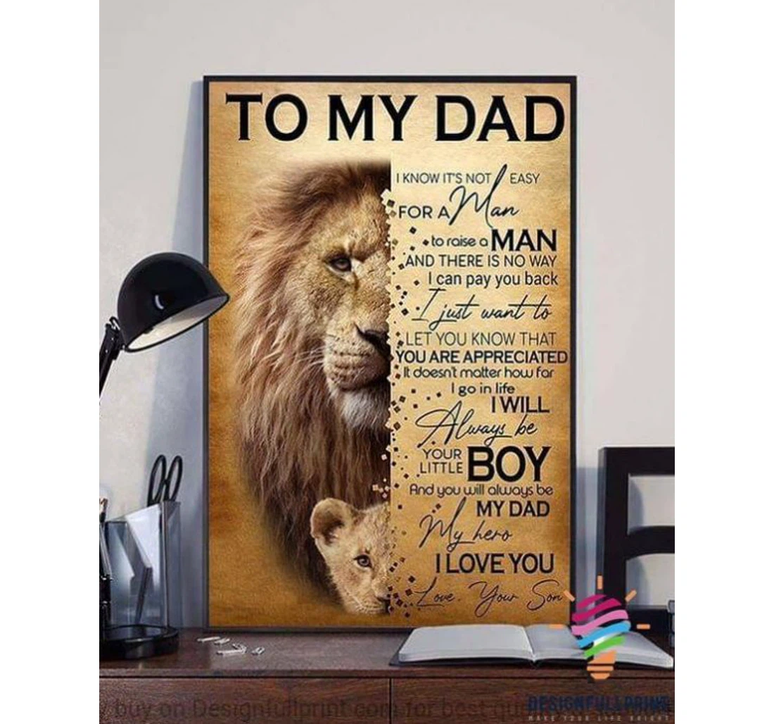 Personalized Poster, Canvas - Dad To My Dad Lion Father From Son Dad Son Connection Lh Valentine’s Day Daddy From Daughter Print Framed Wall Art