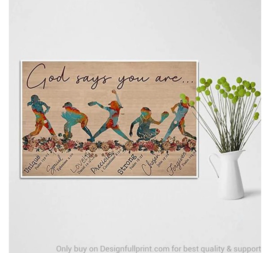 Personalized Poster, Canvas - Softball God Says You Are Print Framed Wall Art