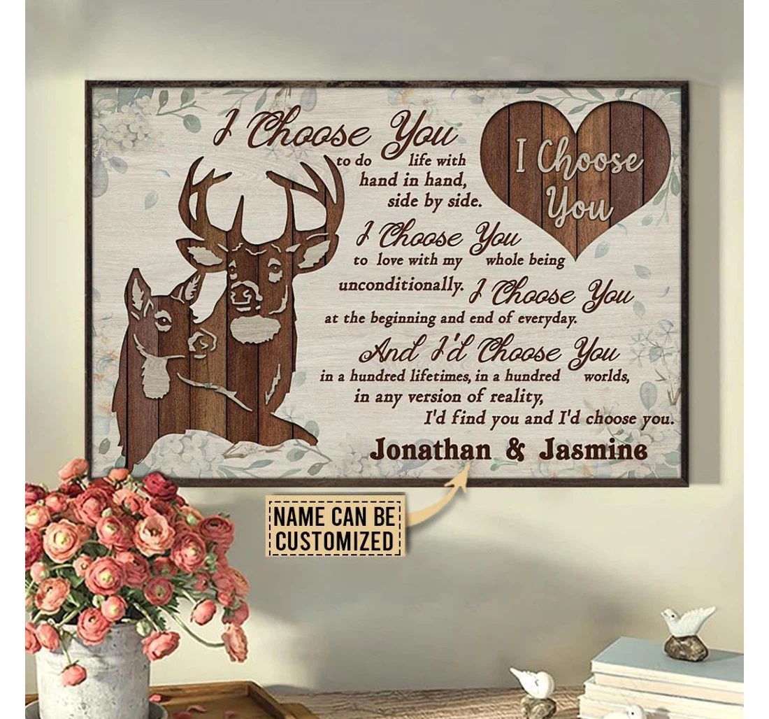 Poster, Canvas - Personalized White Deer Couple I Choose You Customized Print Framed Wall Art