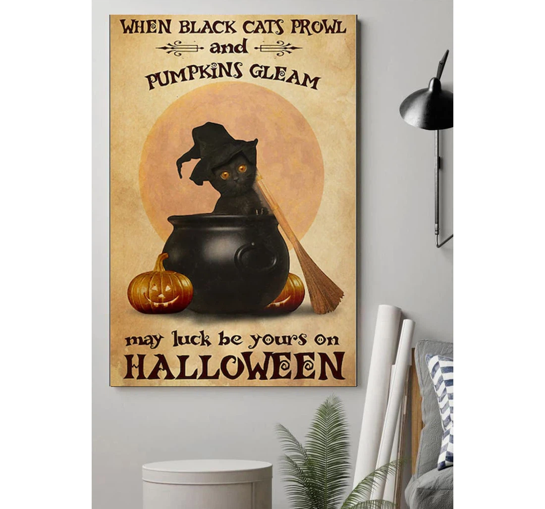 Personalized Poster, Canvas - When Black Cats Prowl And Pumpkins Gleam Witchery Print Framed Wall Art