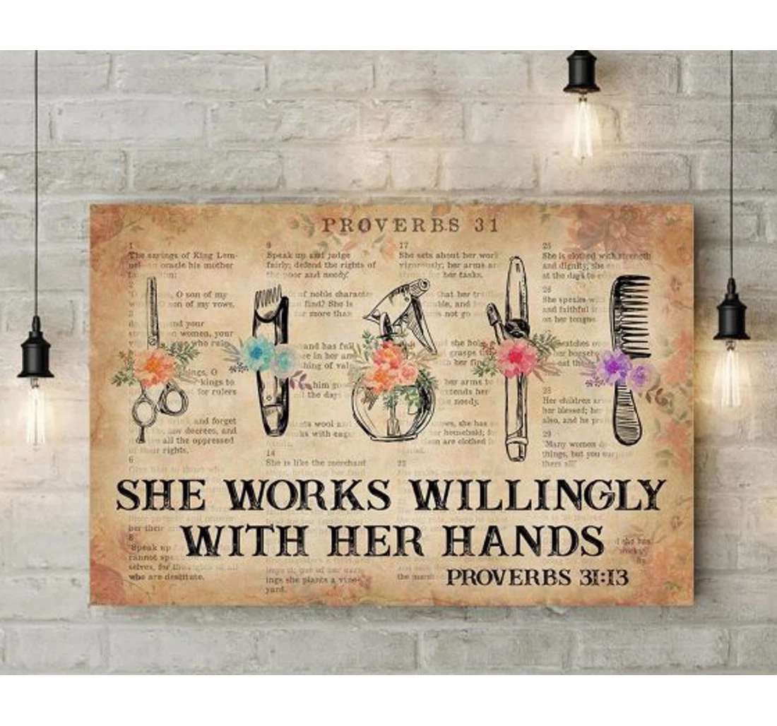 Personalized Poster, Canvas - She Works Willingly With Her Hands And Print Framed Wall Art