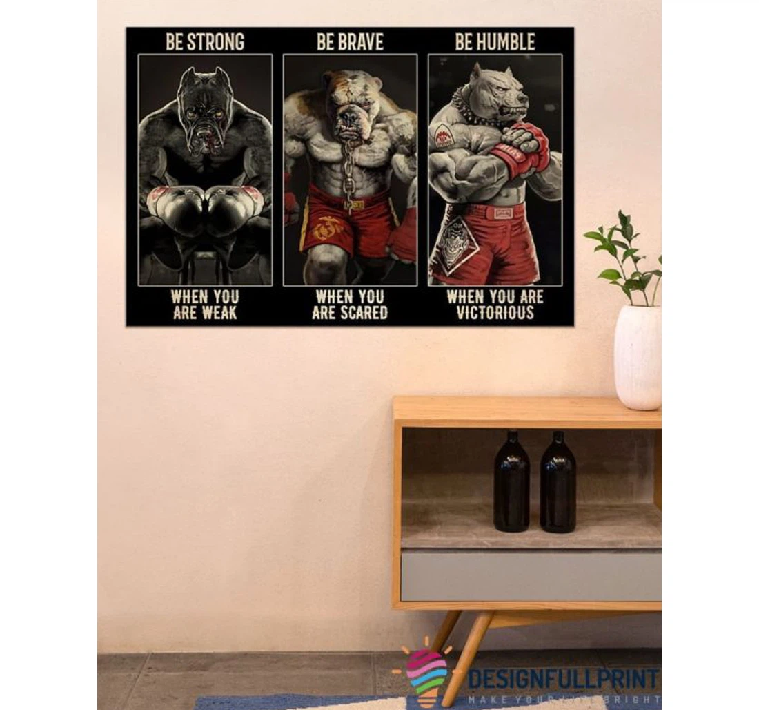 Personalized Poster, Canvas - Pitbull Boxing Be Strong Pitbull Us Marine Hg Dog Lover Print Framed Wall Art