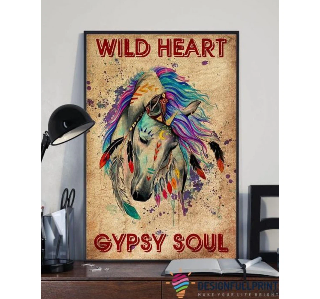 Personalized Poster, Canvas - Horse Lover Hippie Wild Heart Gypsy Hippie Soul Gypsy Child White Horse Pa Print Framed Wall Art