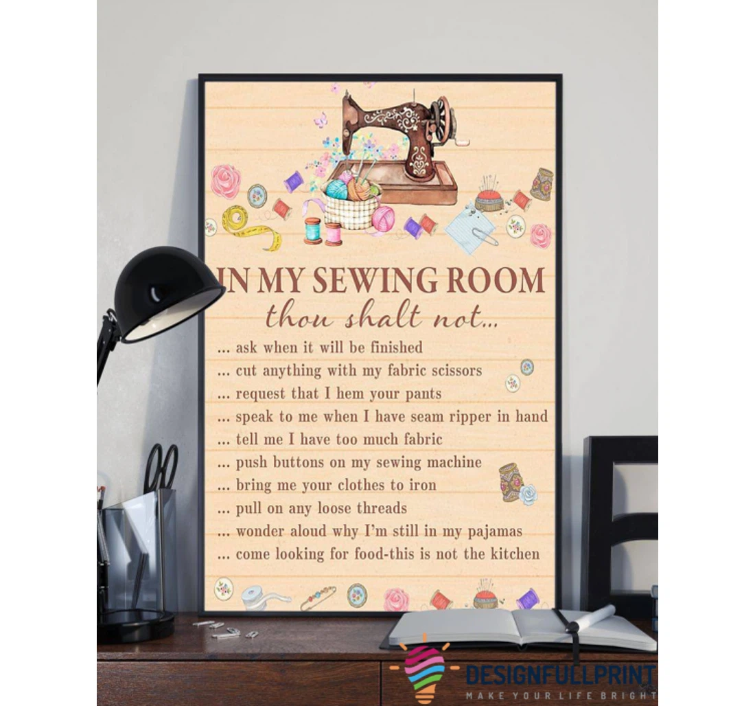 Personalized Poster, Canvas - Sewer Rules In My Sewing Ver 2 Love Sewing Quilting Knit Yarn And Cat Owners Print Framed Wall Art