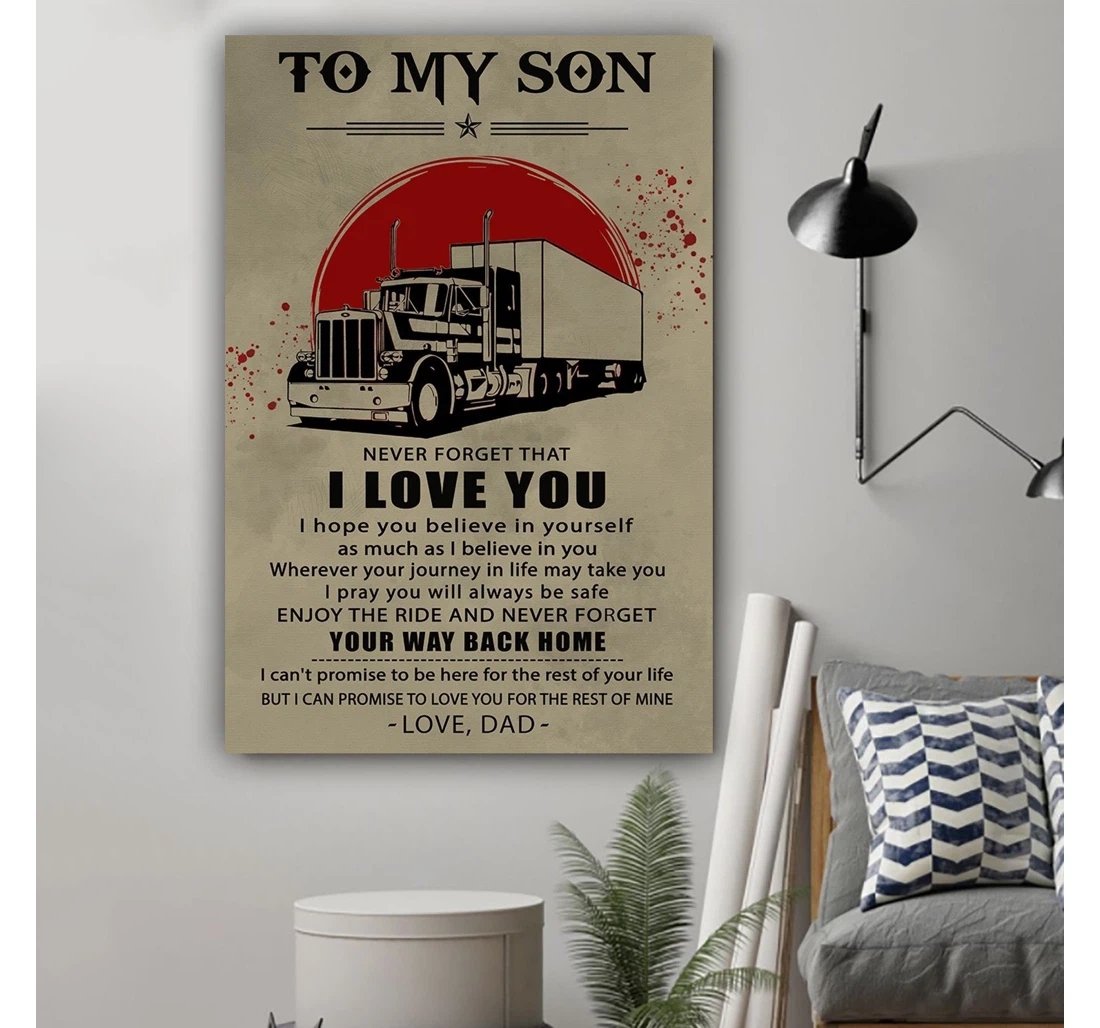 Personalized Poster, Canvas - G- Trucker Dad To Son I Love You Print Framed Wall Art