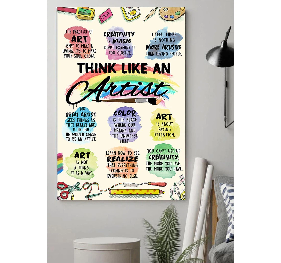 Personalized Poster, Canvas - Think Like An Artist Teacher Print Framed Wall Art