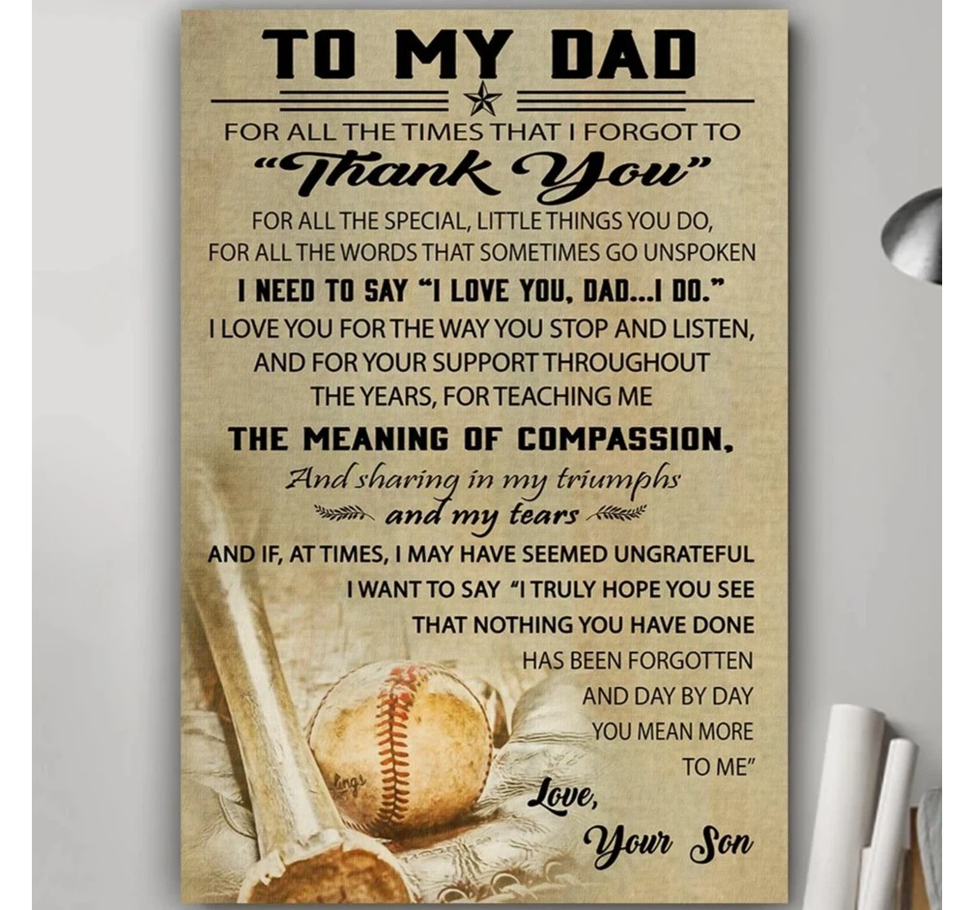 Personalized Poster, Canvas - To My Dad From Son Baseball Dad Print Framed Wall Art