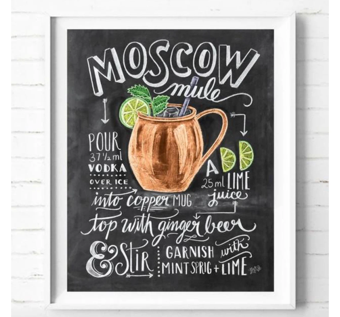 Personalized Poster, Canvas - Moscow Mule Cocktail Drink Recipe Chalkboard Gst Print Framed Wall Art