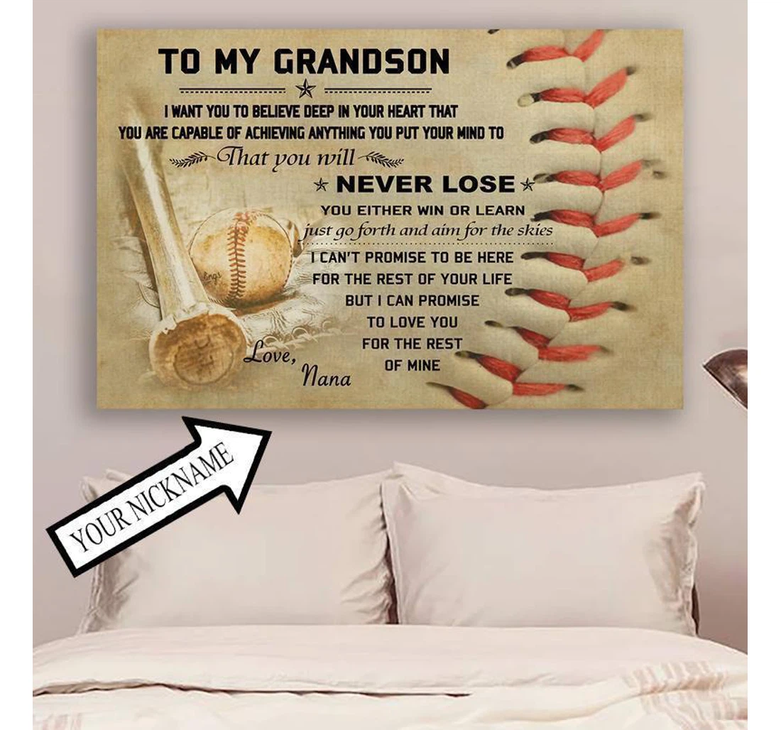 Poster, Canvas - G- Baseball Nana To Grandson Never Lose Personalized Print Framed Wall Art