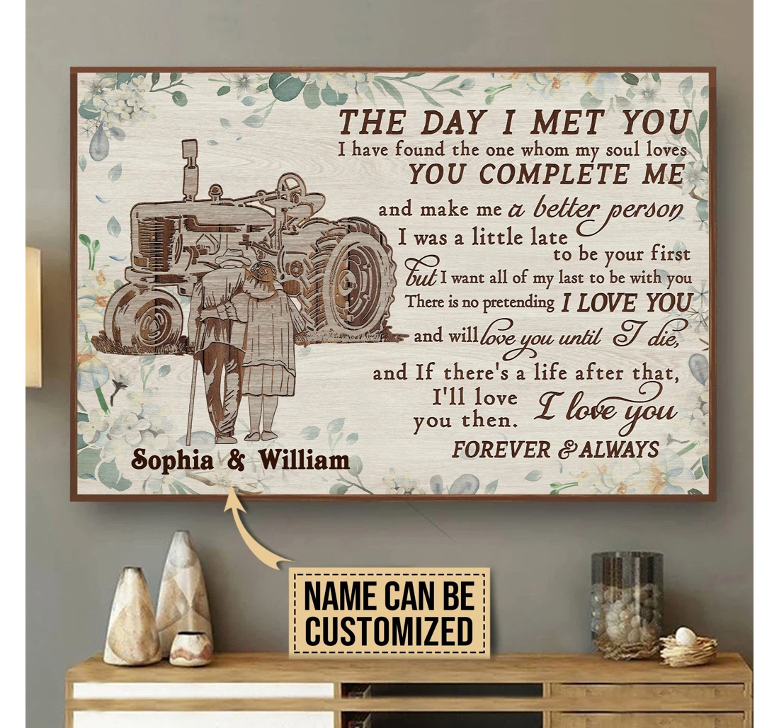 Poster, Canvas - Personalized Tractor Floral The Day I Met Customized Print Framed Wall Art