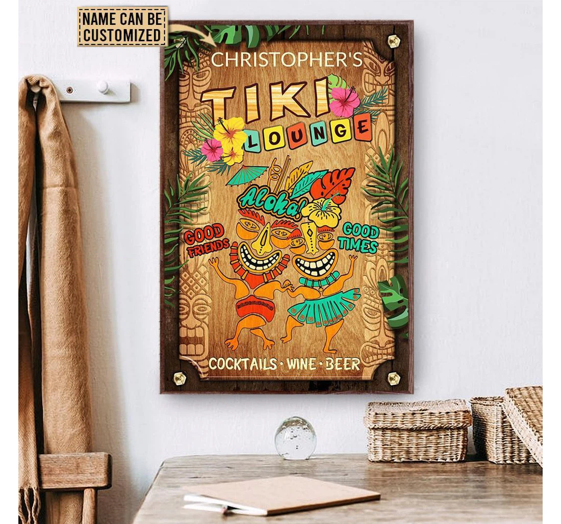 Poster, Canvas - Personalized Tiki Lounge Good Friends Good Times Customized Print Framed Wall Art