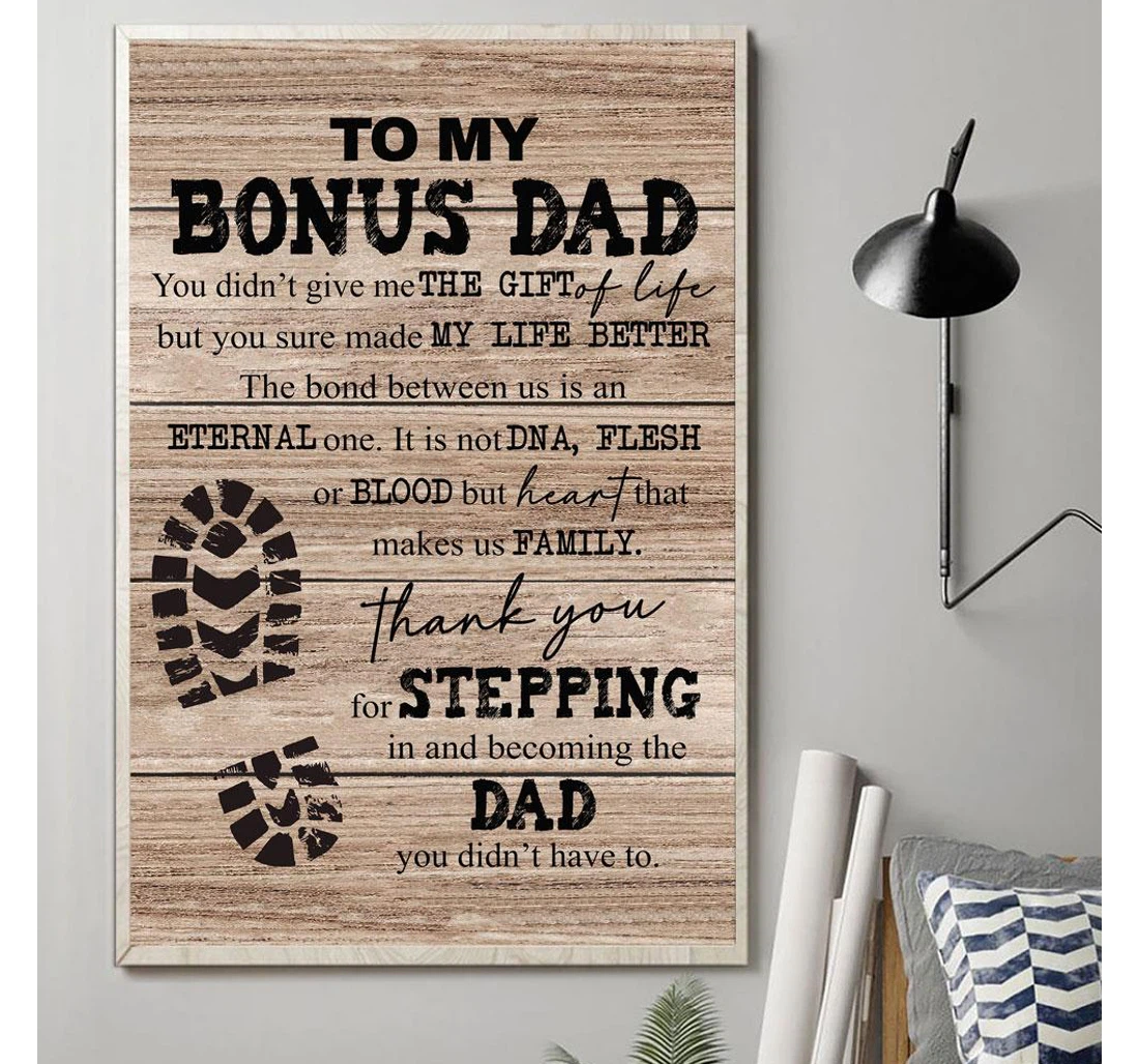 Personalized Poster, Canvas - Stepping Up Bonus Dad Print Framed Wall Art