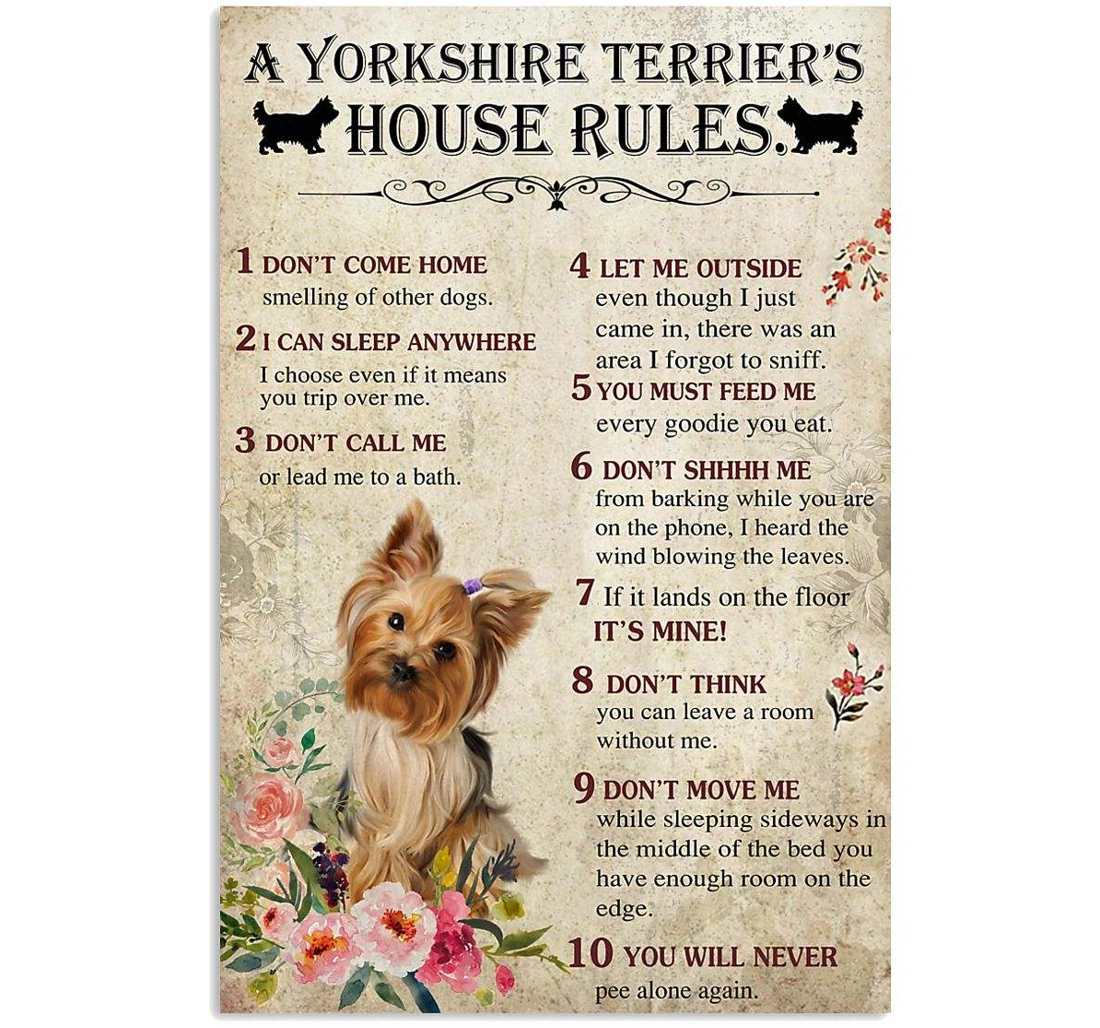 Personalized Poster, Canvas - A Yorkshire Terrier Yorkie's House Rules Print Framed Wall Art