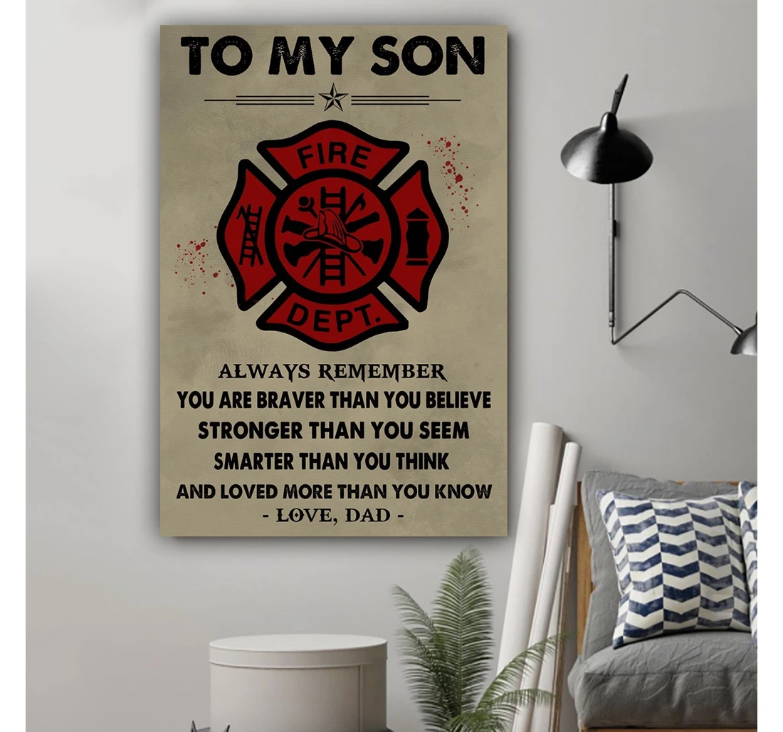 Personalized Poster, Canvas - G-firefighter Dad To Son Always Remember Print Framed Wall Art