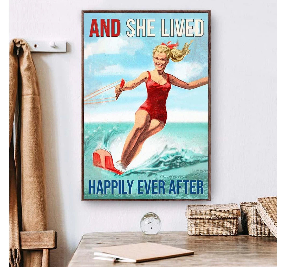 Poster, Canvas - Waterskiing And She Lived Happily Ever After Customized Print Framed Wall Art