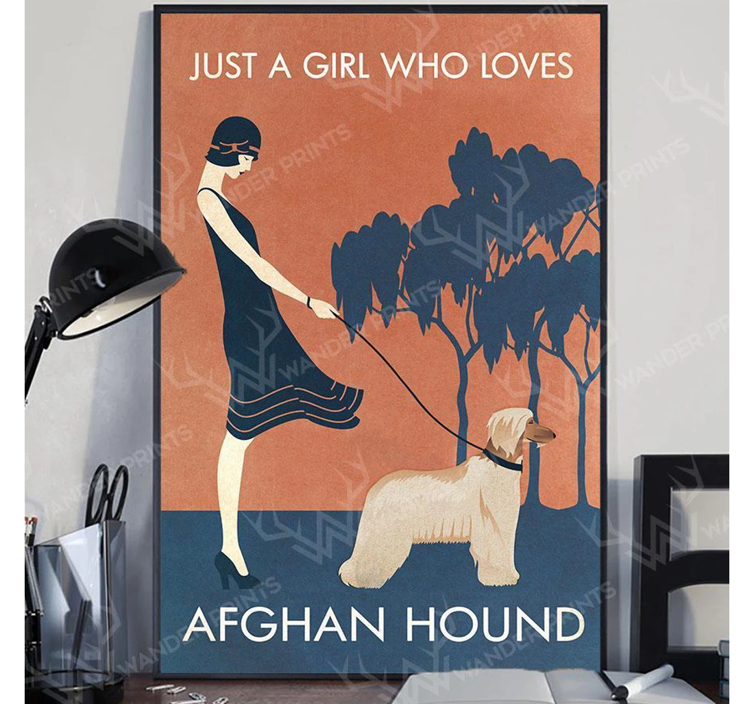 Personalized Poster, Canvas - Vintage Girl Who Loves Afghan Hound – Print Framed Wall Art