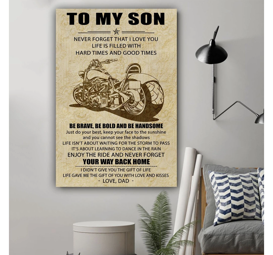 Personalized Poster, Canvas - G-biker Dad To Son Your Way Back Print Framed Wall Art