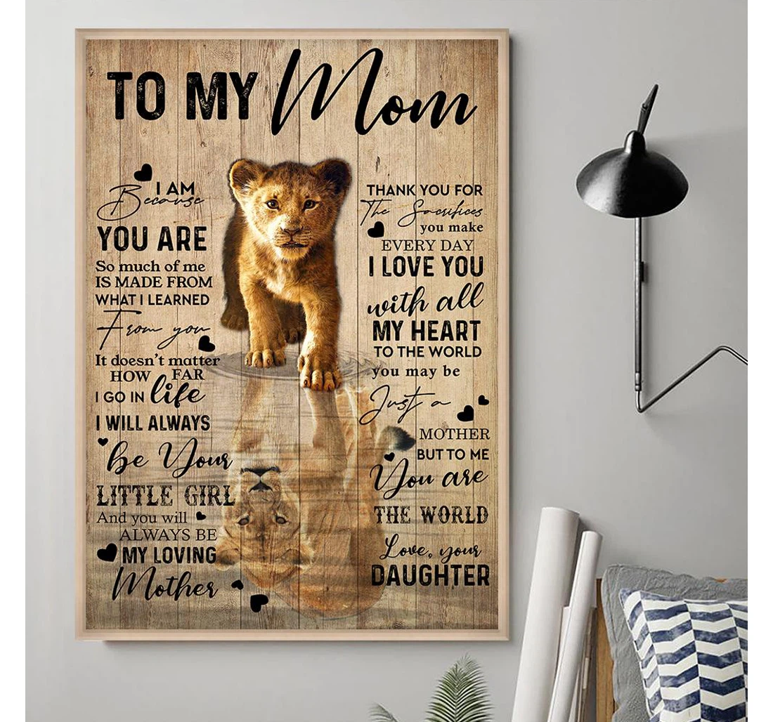 Personalized Poster, Canvas - Lion Mom And Daughter Print Framed Wall Art