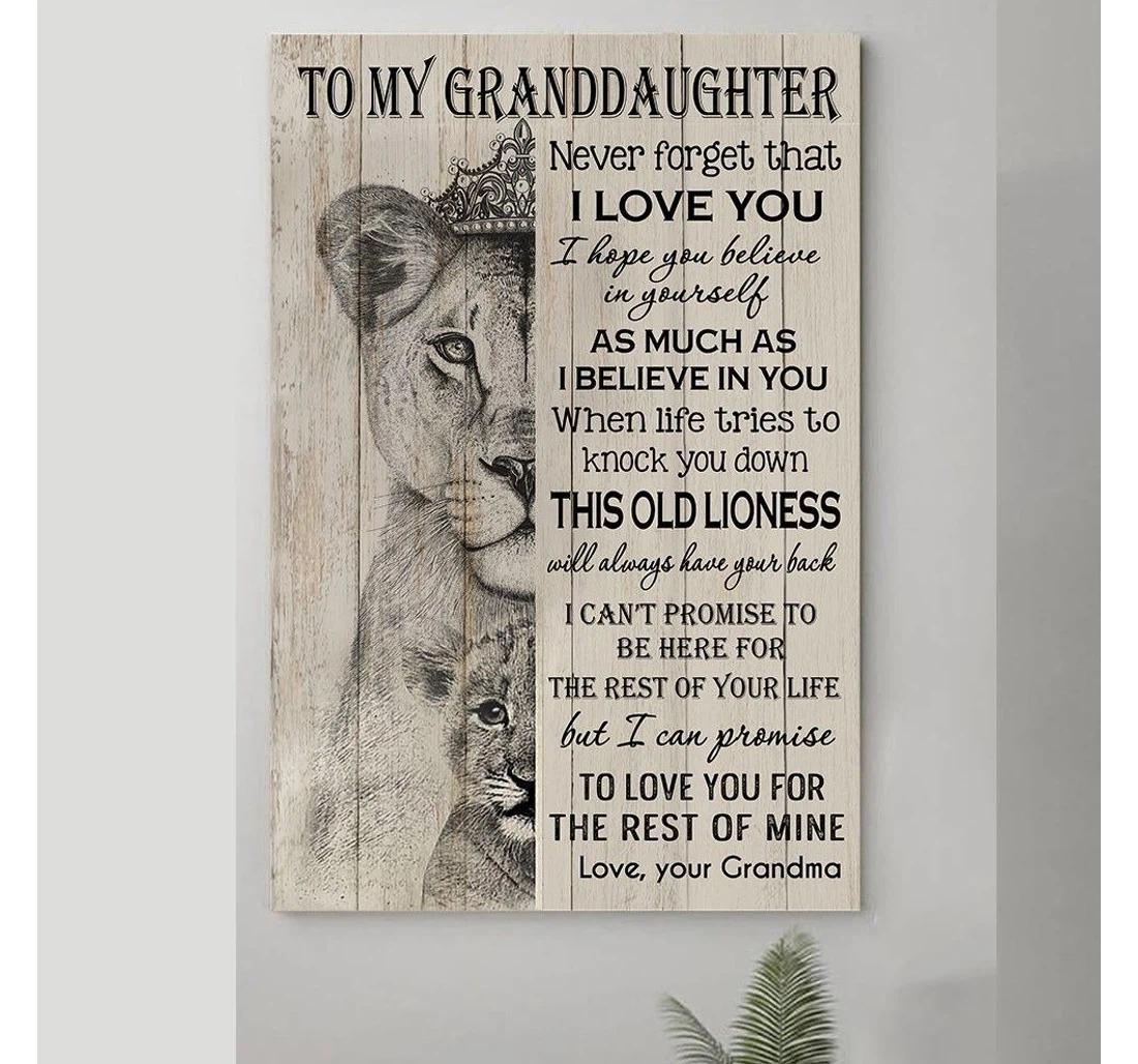 Personalized Poster, Canvas - Grandma To My Granddaughter Lion Gst Print Framed Wall Art