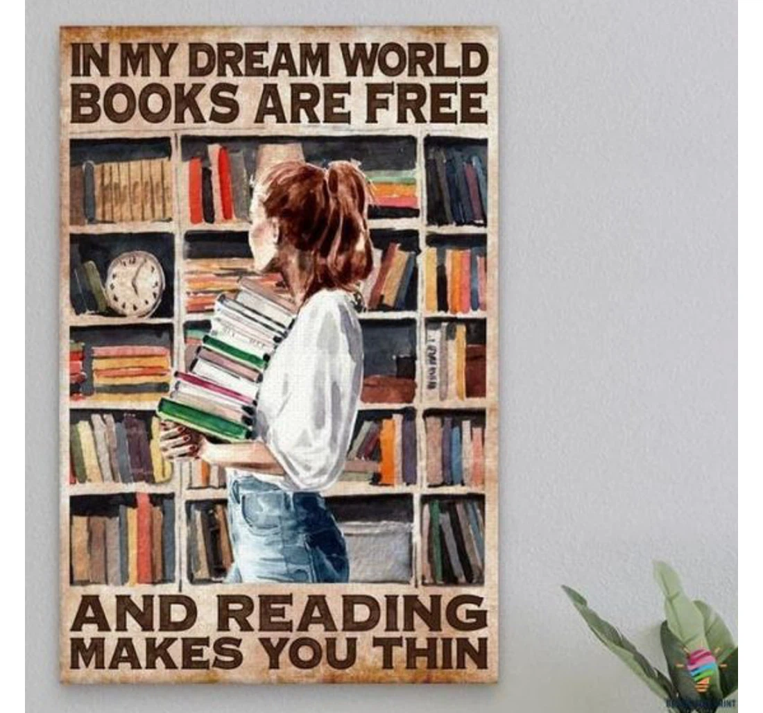 Personalized Poster, Canvas - Books Are Free And Reading Makes You Thin And Print Framed Wall Art