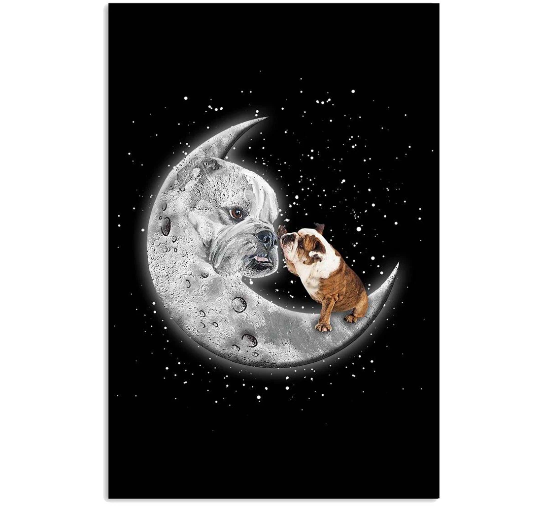 Personalized Poster, Canvas - Bulldog With Moon Love To Moom Print Framed Wall Art