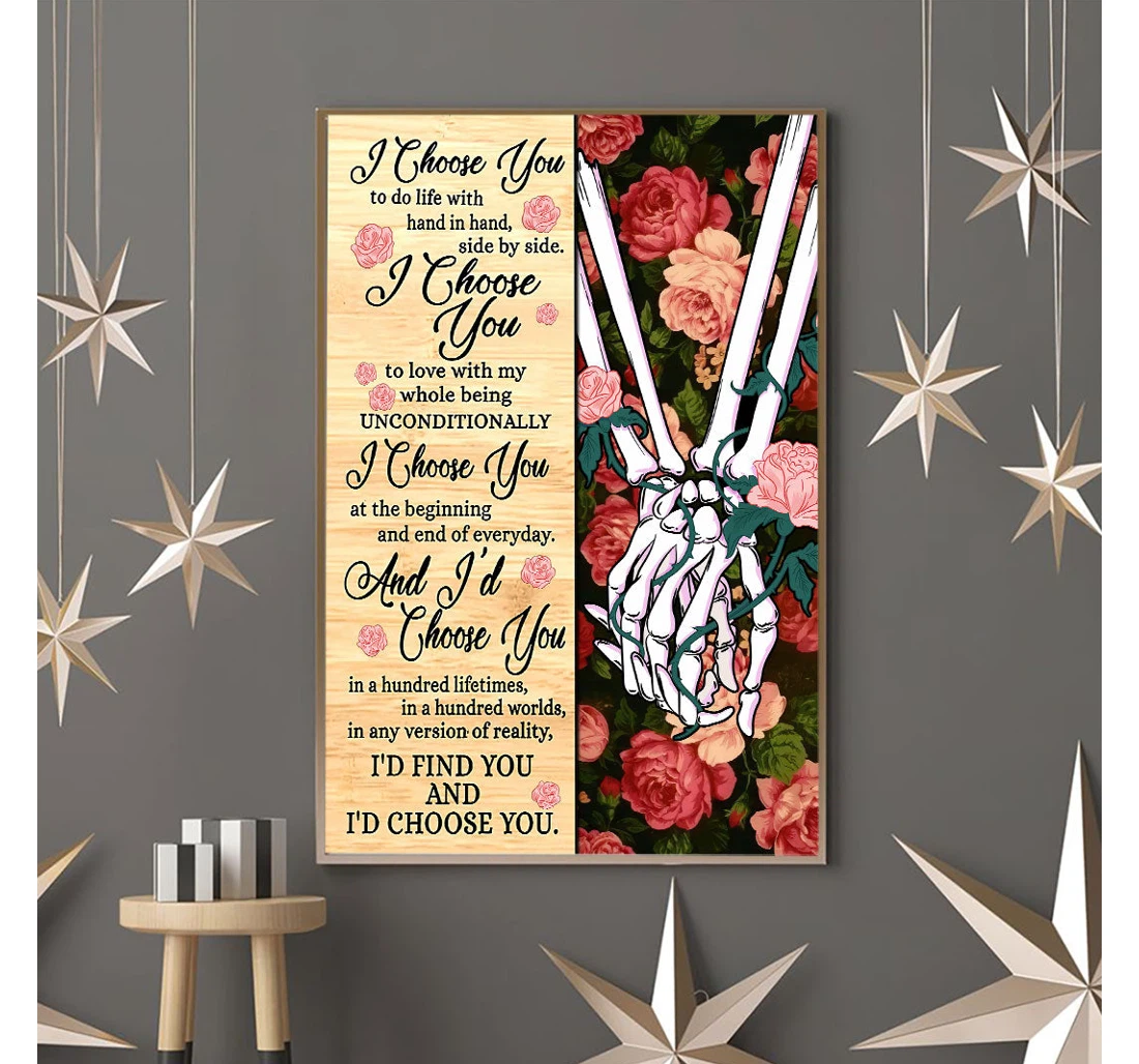 Personalized Poster, Canvas - I Choose You Valentine Skull Print Framed Wall Art