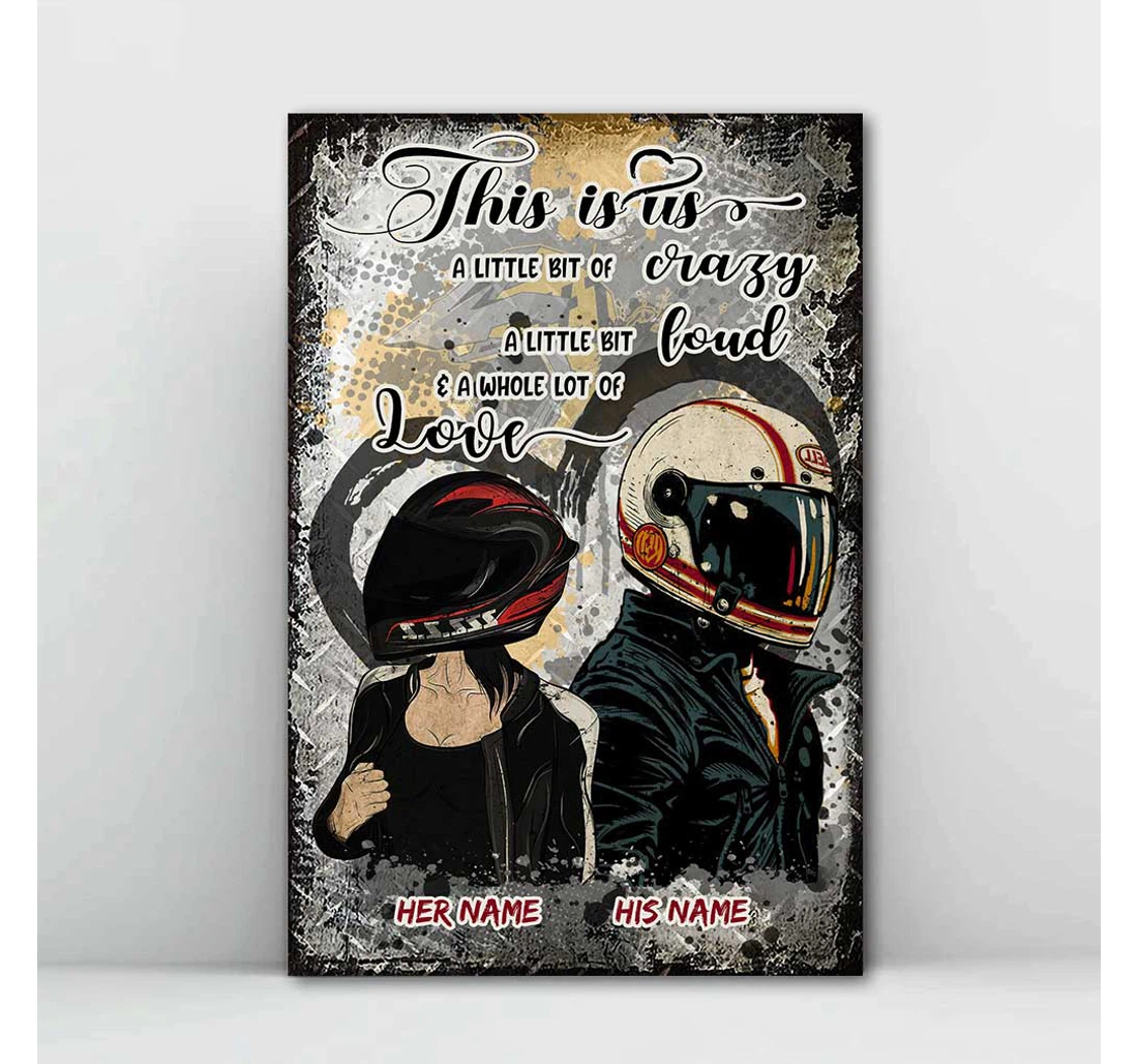Poster, Canvas - This Is Us A Little Bit Of Crazy Motorcycle Couple Personalized Biker Print Framed Wall Art