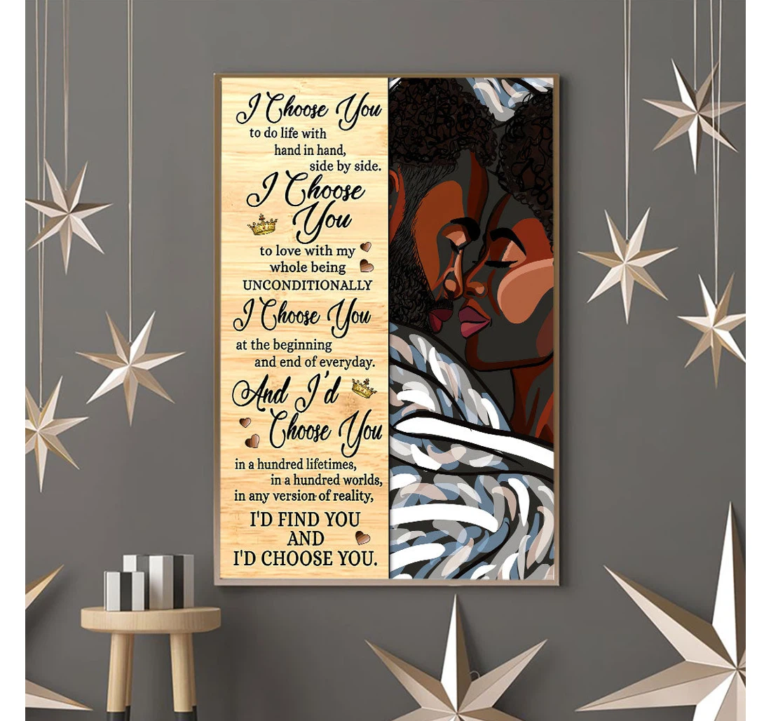 Personalized Poster, Canvas - I Choose You Valentine African American Print Framed Wall Art
