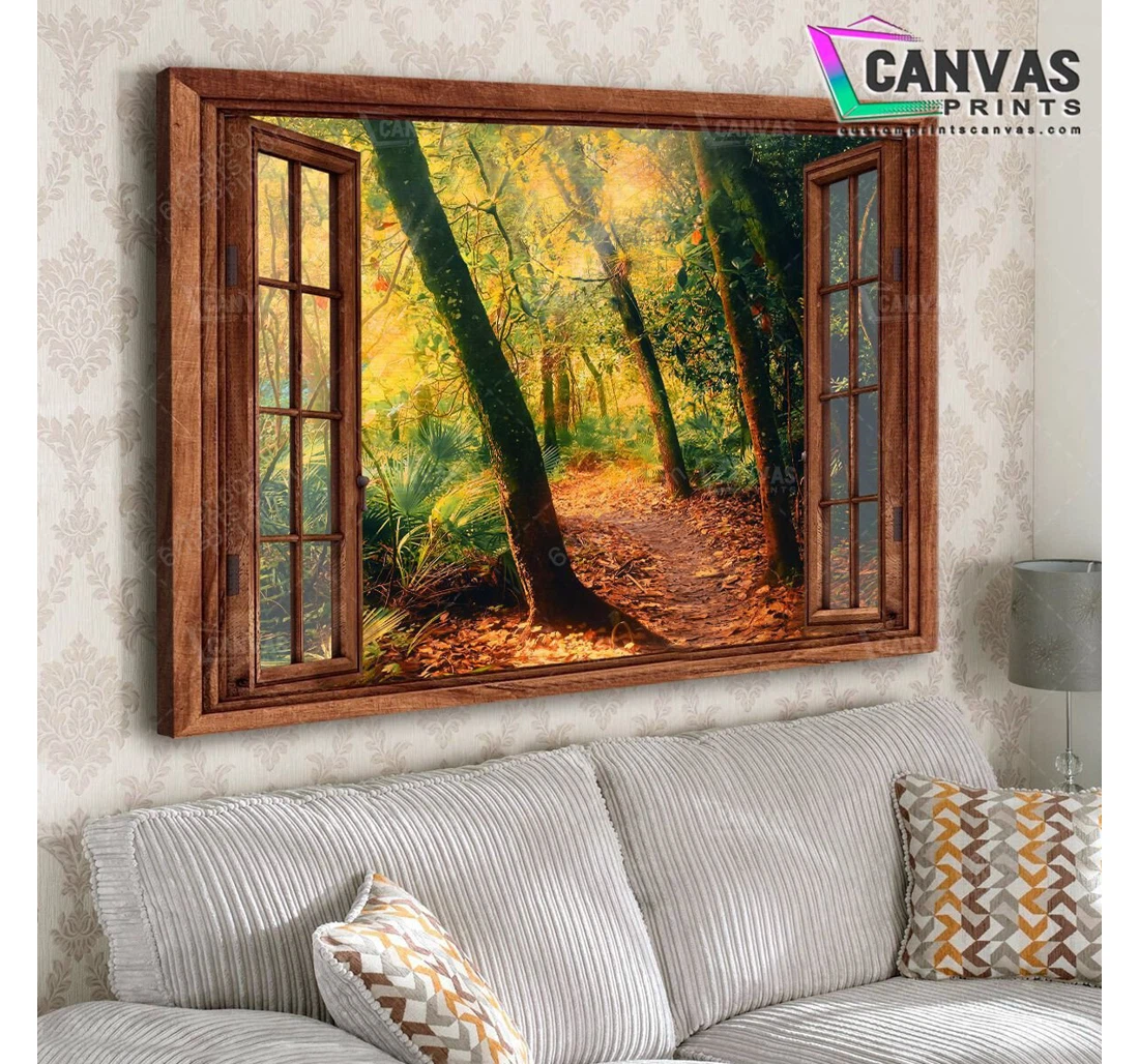 Personalized Poster, Canvas - Nature Window View Beautiful Sunlight Through Trees Print Framed Wall Art