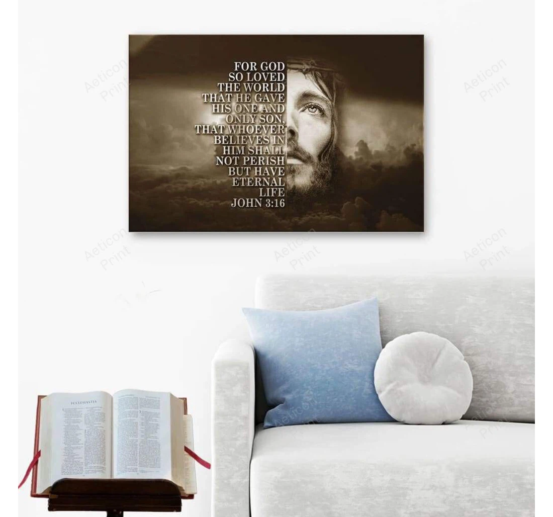 Personalized Poster, Canvas - Bible Verse God So Loved The World John 3 16 Print Framed Wall Art