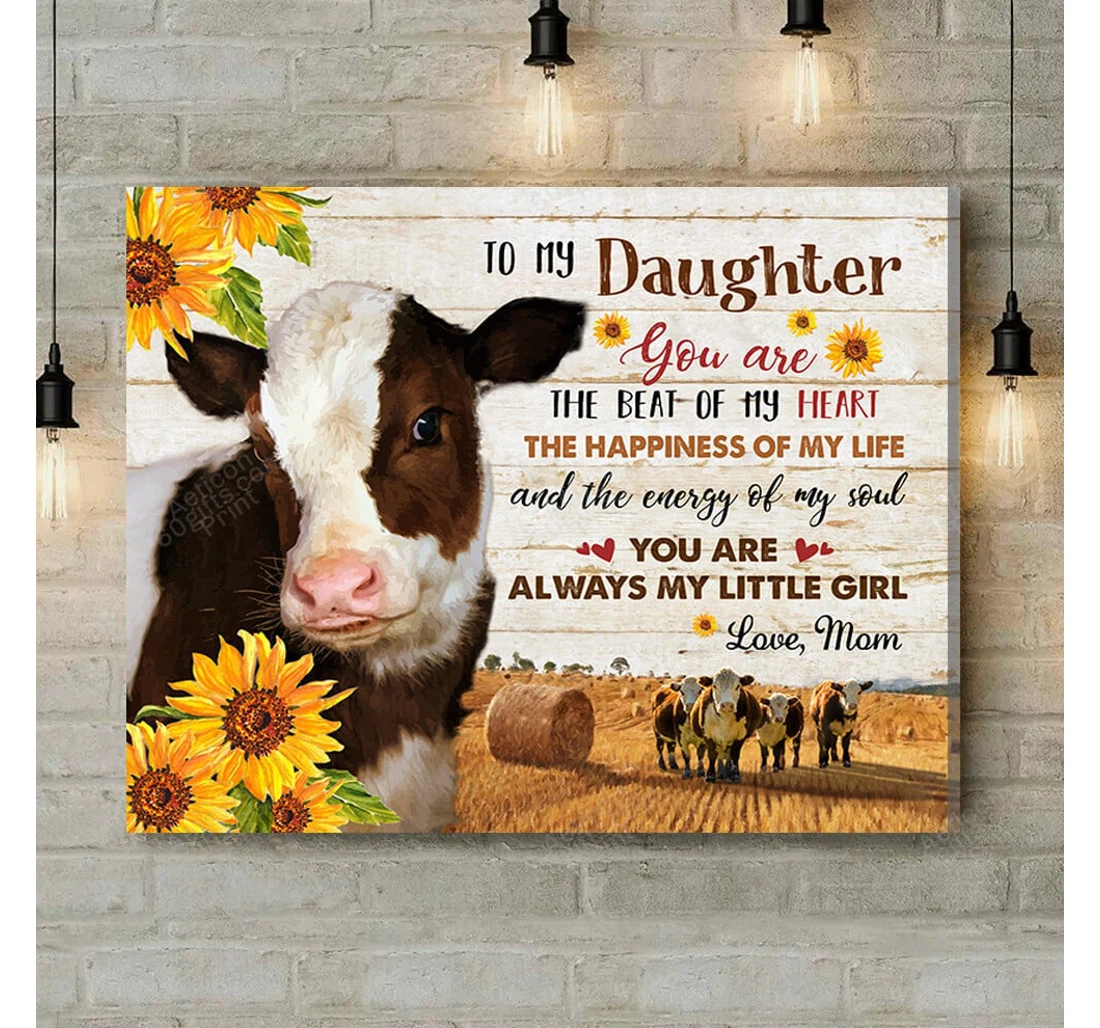 Personalized Poster, Canvas - You'll Always Be My Little Girl Cow Print Framed Wall Art