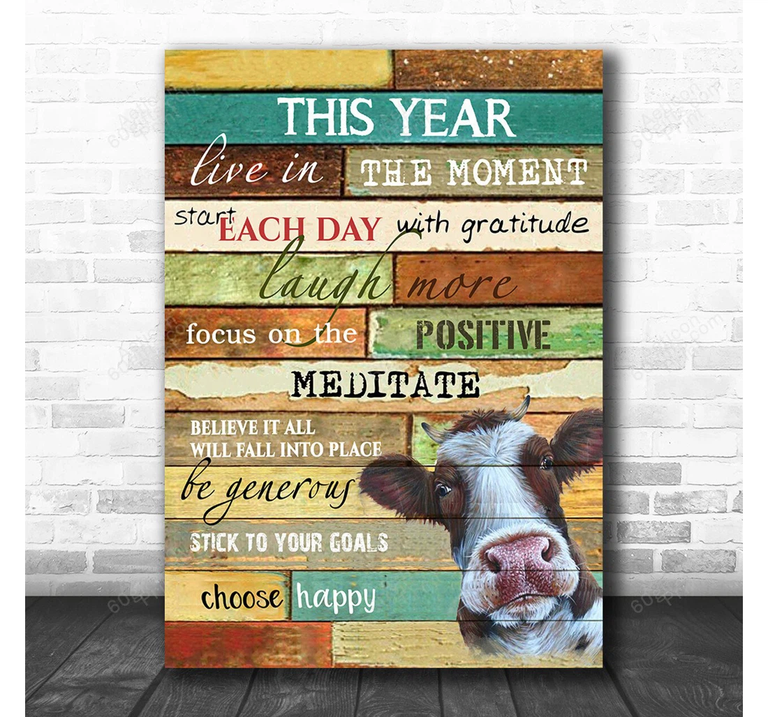Personalized Poster, Canvas - This Year Cow Print Framed Wall Art