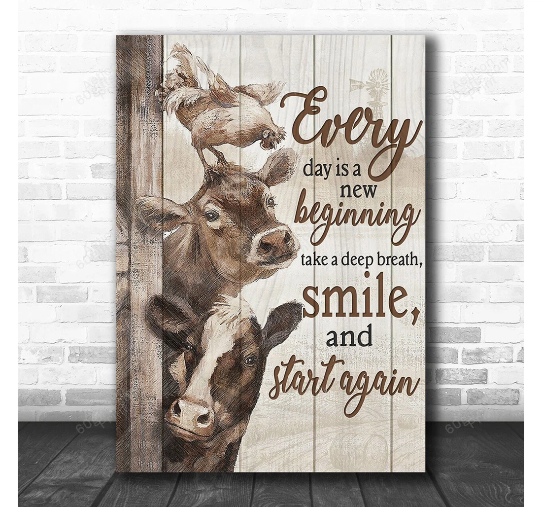 Personalized Poster, Canvas - New Beginning Cow Print Framed Wall Art