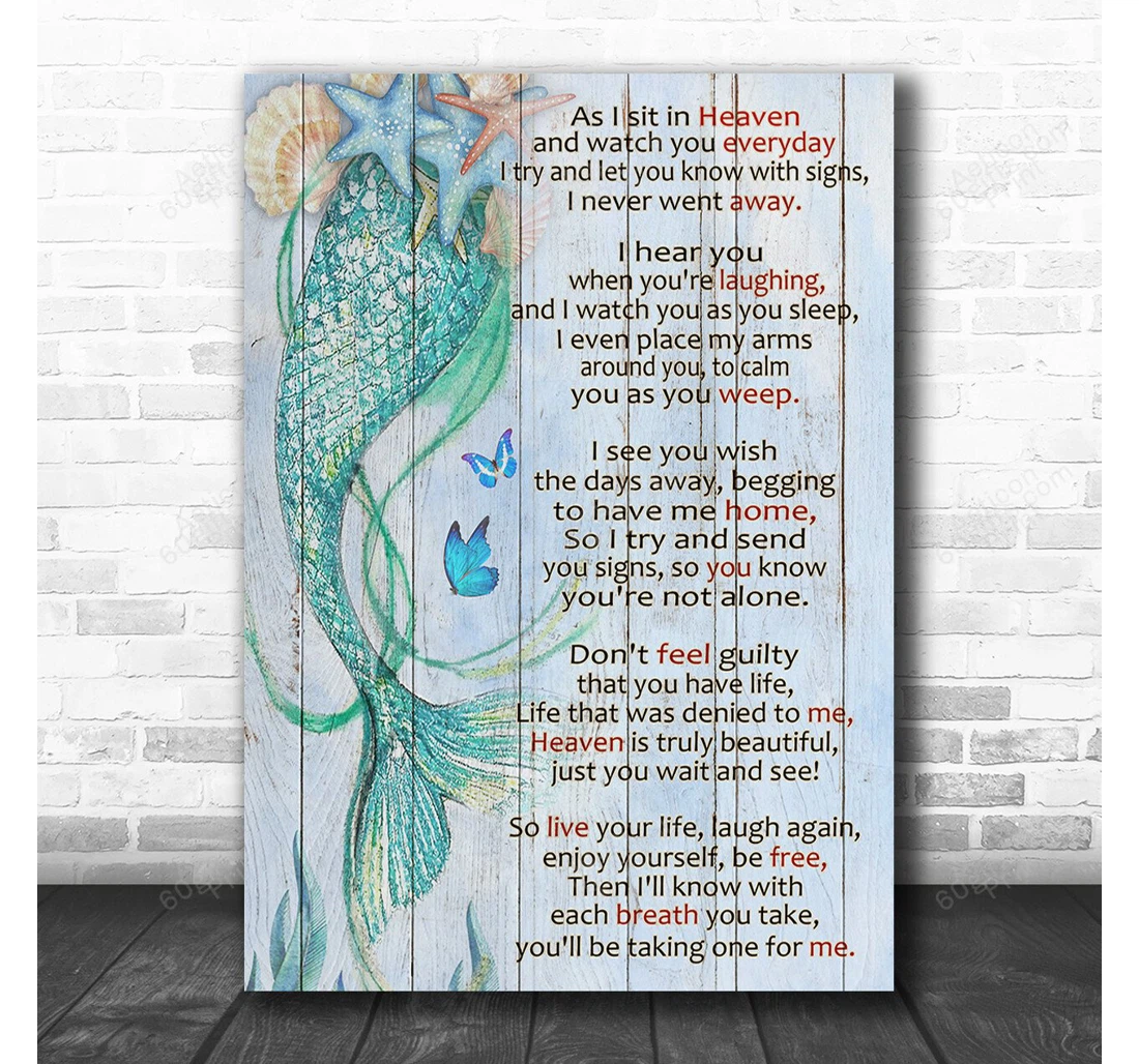 Personalized Poster, Canvas - As I Sit In Heaven Mermaid Coastal Print Framed Wall Art