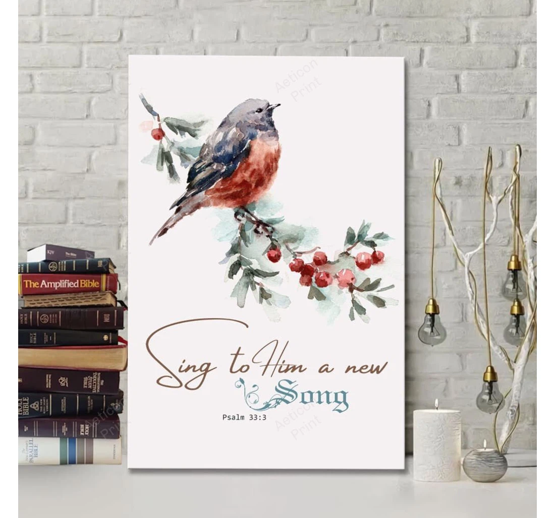Personalized Poster, Canvas - Psalm 33 3 Sing To Him A New Song Bible Verse Gallery Canvas Print Framed Wall Art