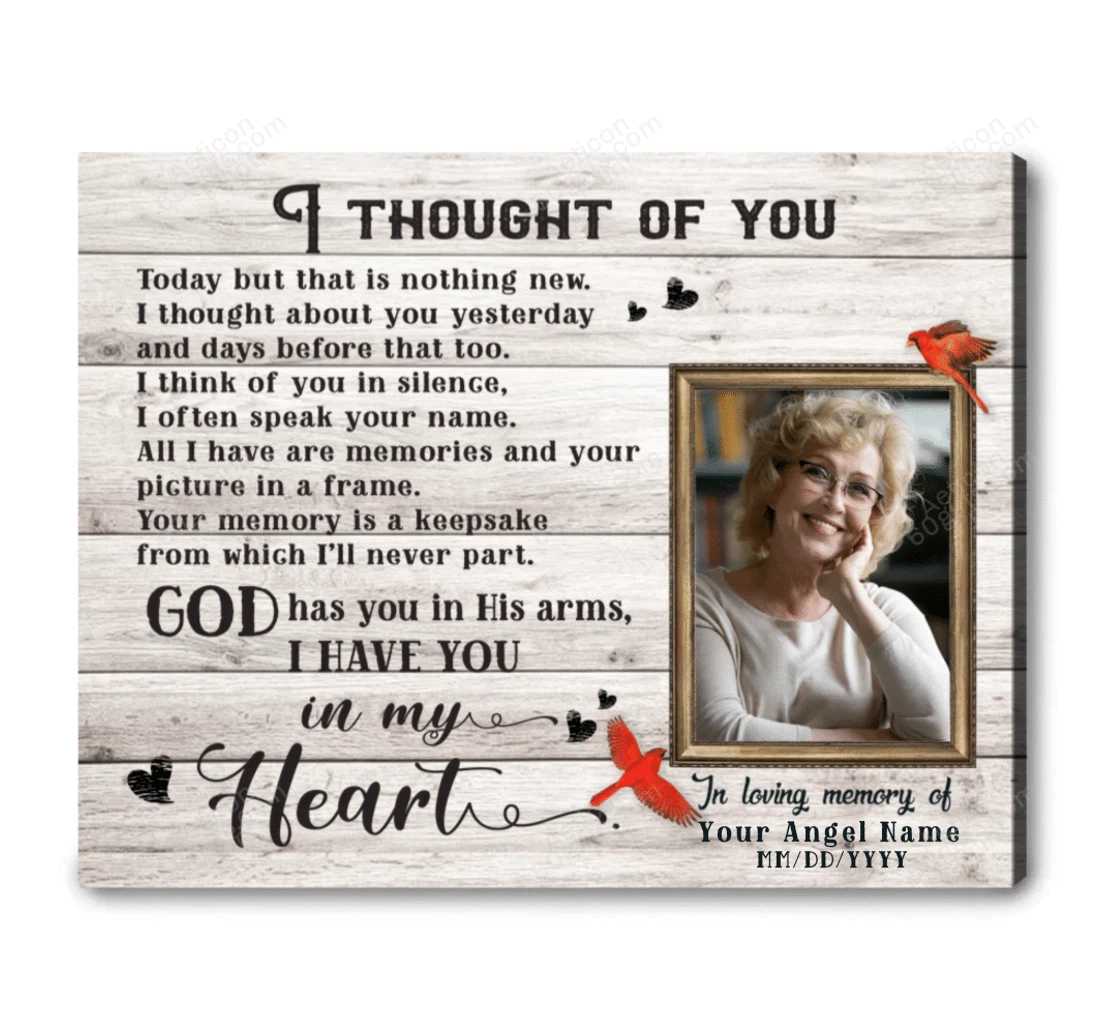 Poster, Canvas - Personalized I Thought Of You Customized Memorial Cardinal Print Framed Wall Art