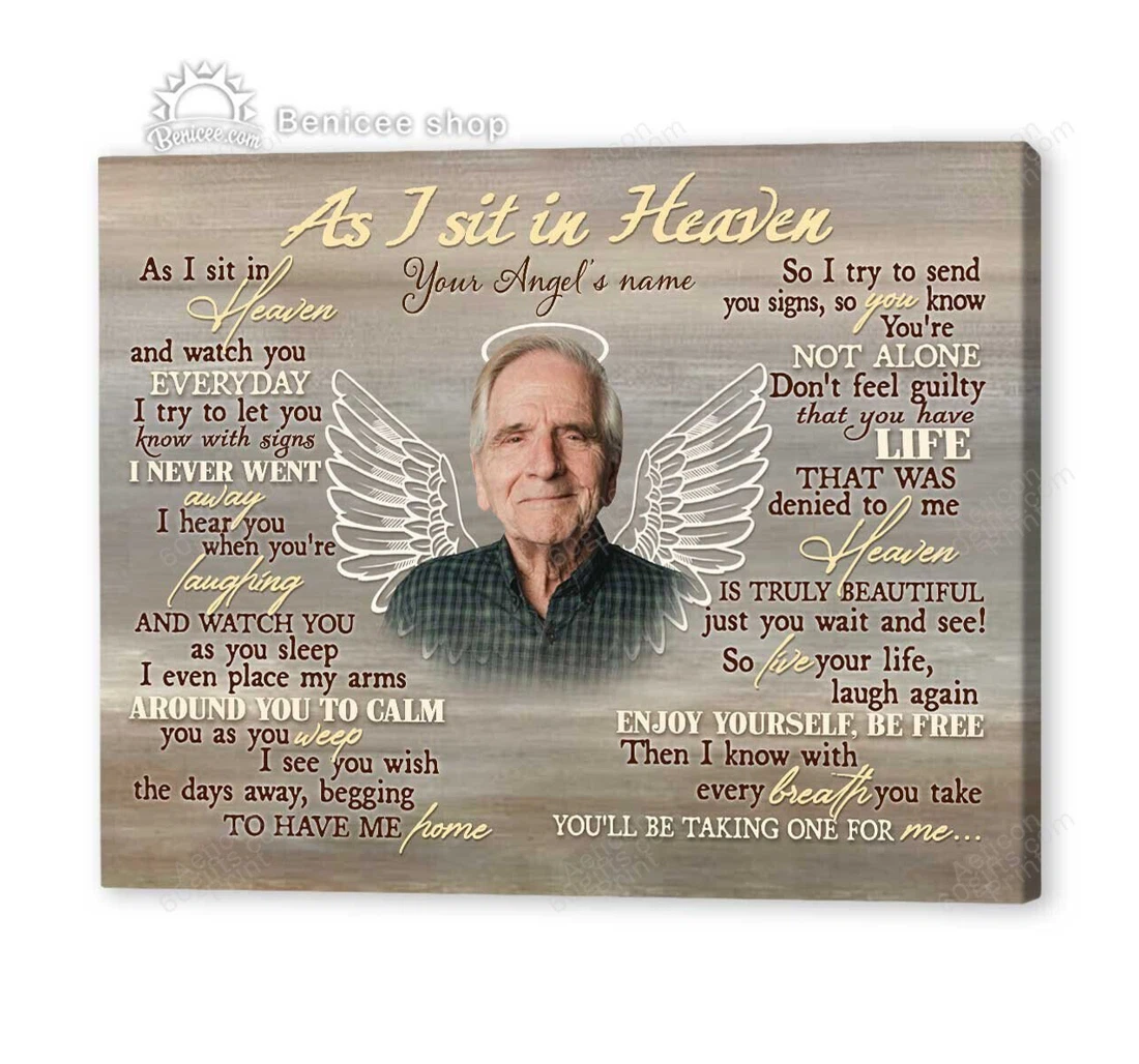 Poster, Canvas - Personalized Name And As I Sit Heaven Poem Customized Memorial Print Framed Wall Art