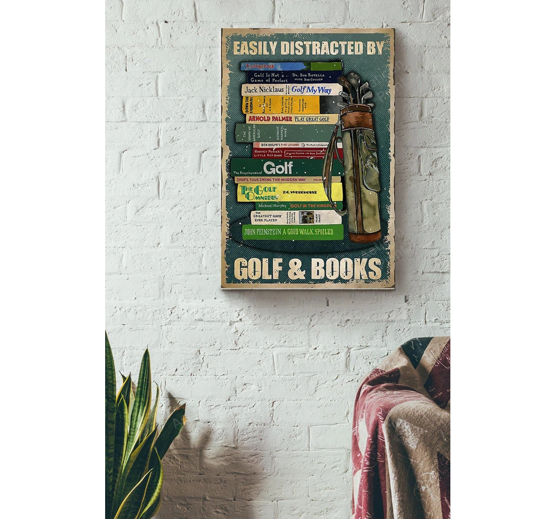 Personalized Poster, Canvas - Easily Distracted By Golf And Books Print Framed Wall Art