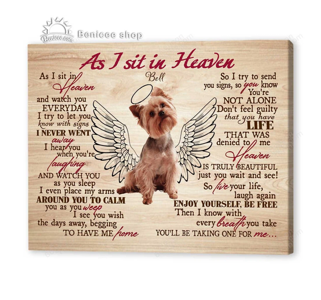Poster, Canvas - Personalized And Name  Dog Memorial As I Sit In Heaven Pet Lovers Customized Print Framed Wall Art