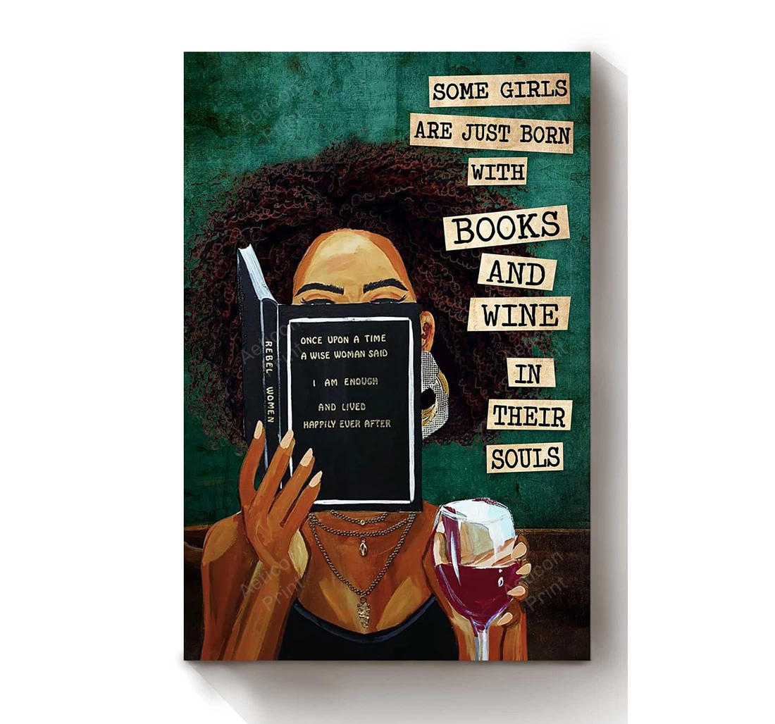 Personalized Poster, Canvas - Some Girls Was Born With Books And Wine In Their Souls Wine Lover Bar Books Lover Print Framed Wall Art